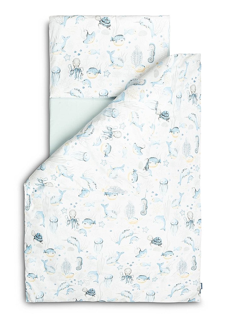 E-shop SENSILLO Bielizeň posteľná 3-dielna morské zvieratká Light blue bavlna 120x60 cm