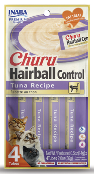 E-shop Maškrta pre mačky Inaba Churu Hairball cat Tuniak 12 x 4 tuby 720g