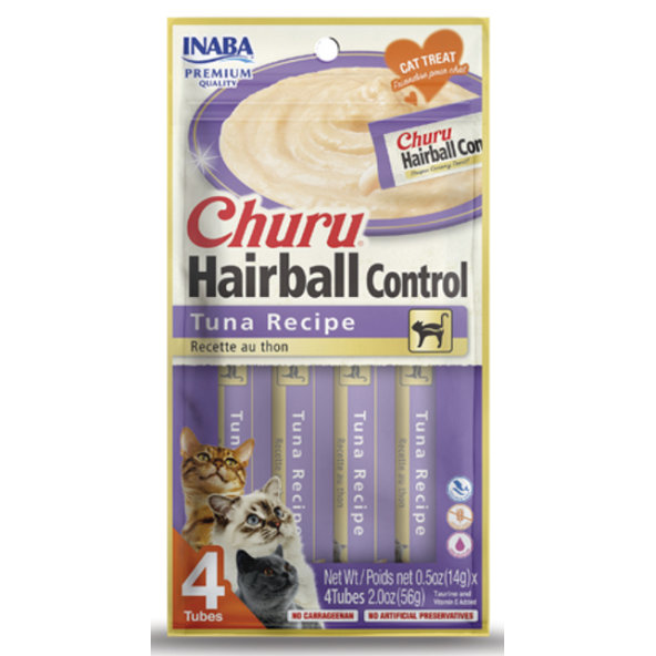 Maškrta pre mačky Inaba Churu Hairball cat Tuniak 12 x 4 tuby 720g