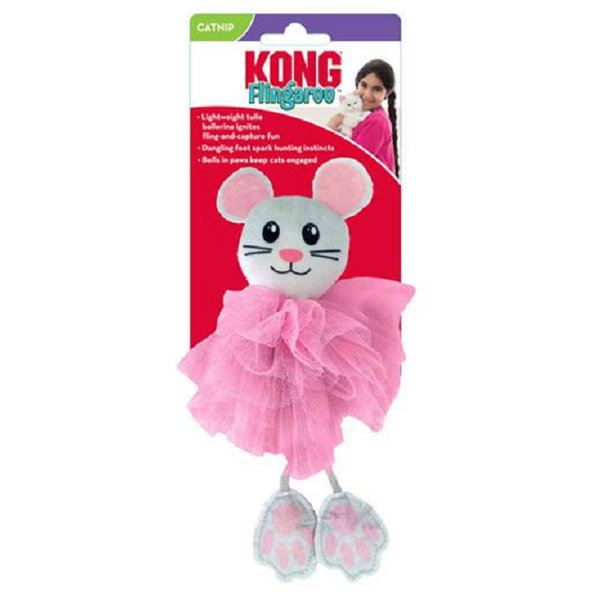 Hračka pre mačky Kong Cat Flingaroo Tutu Myš s roľničkami, modro ružová