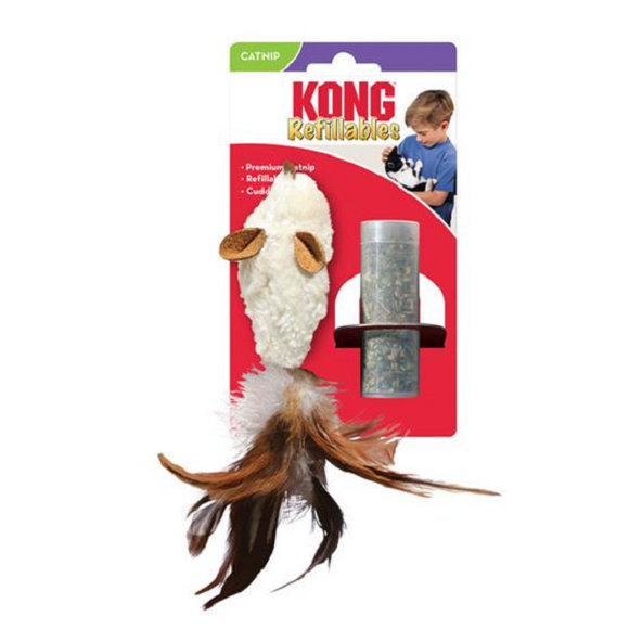 Hračka pre mačky Kong Cat Refillables Feather Mouse Naplniteľná myš s catnipom a perím