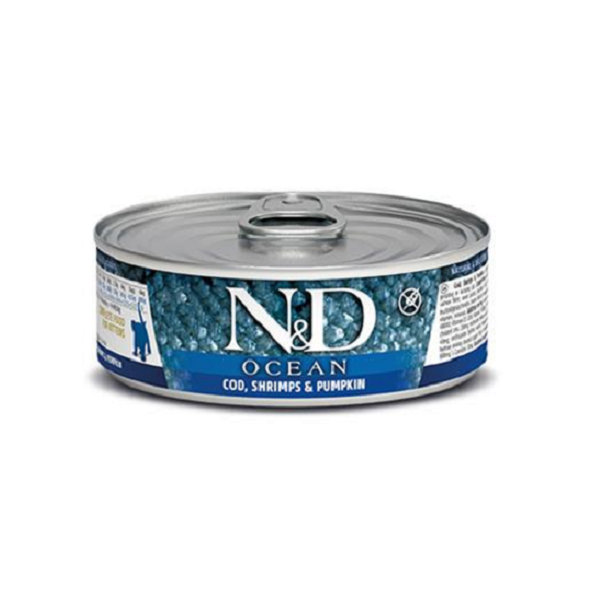 Farmina N&D cat OCEAN tuna, codfish, shrimp & pumpkin kitten konzerva pre mačiatka 70g