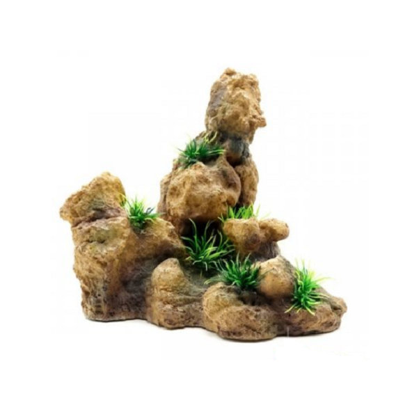 AQUA NOVA Akvárijná dekorácia SKALA s trávou stredná 20x14x19,5cm