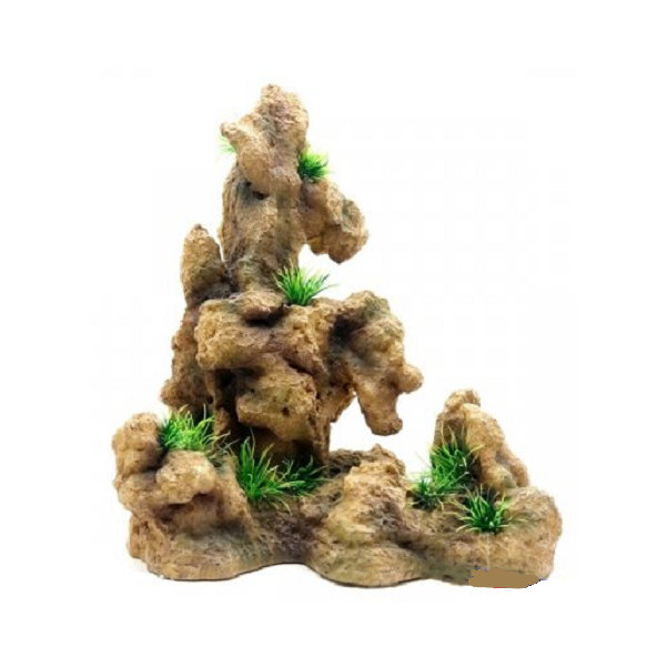 AQUA NOVA Akvárijná dekorácia SKALA s trávou vysoká 27x15x32cm