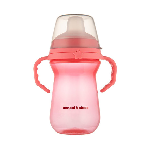 CANPOL BABIES Hrnček so silikónovým náustkom FirstCup 250ml ružový 6m+