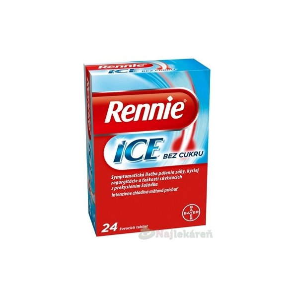 Rennie ICE bez cukru na úľavu od príznakov pálenia záhy 24 tabliet