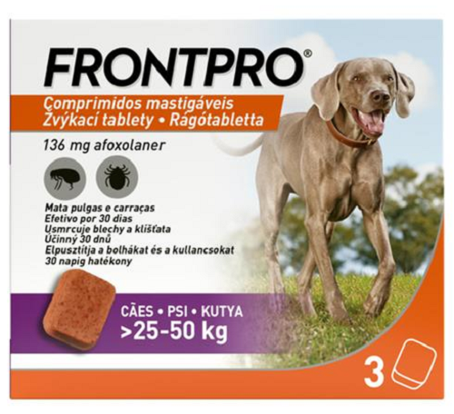 E-shop FRONTPRO L 136mg žuvacie tablety pre psy proti kliešťom a blchám >25–50 kg, 3tbl
