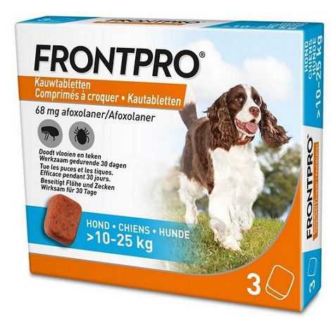 E-shop FRONTPRO M 68mg žuvacie tablety pre psy proti kliešťom a blchám >10–25 kg, 3tbl