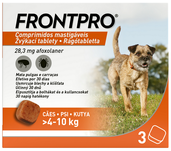 E-shop FRONTPRO S 28mg žuvacie tablety pre psy proti kliešťom a blchám >4–10kg, 3tbl