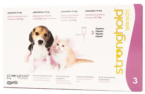E-shop Stronghold 15mg spot-on pipeta proti parazitom pre mačky a psy do 2,5kg, 3 x 0,25ml