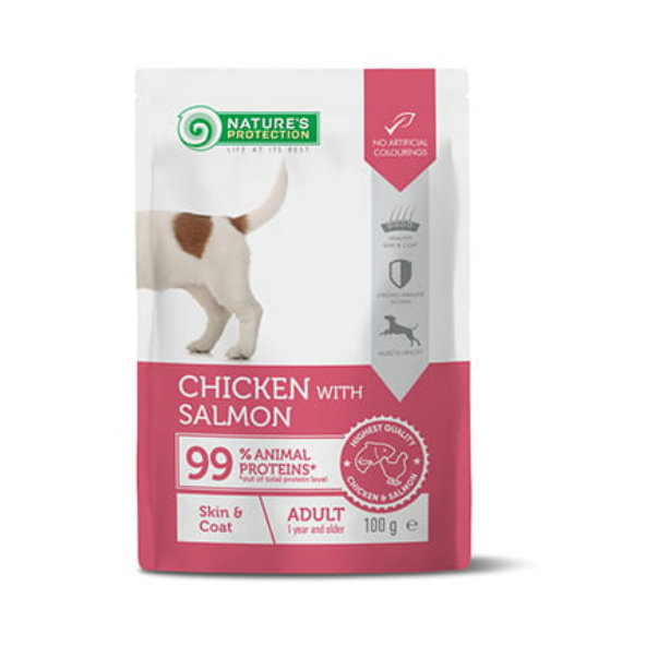 Natures Protection dog adult skin & coat chicken & salmon KAPSIČKY pre psy 22 x 100g