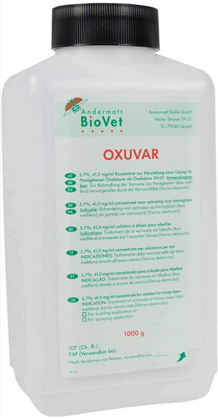 E-shop Oxuvar 5,7%, 41 mg/ml koncentrát na roztok pre včely medonosné, 2 l fľaša s 1 kg roztoku