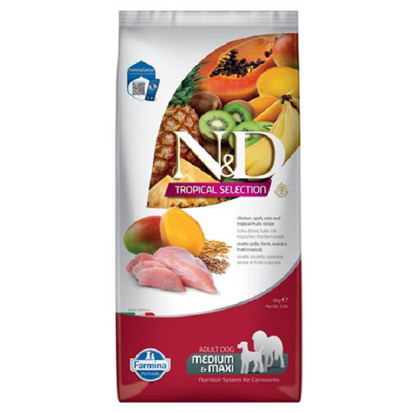 Farmina N&D dog TROPICAL SELECTION (AG) adult medium & maxi, chicken granule pre psy 10kg