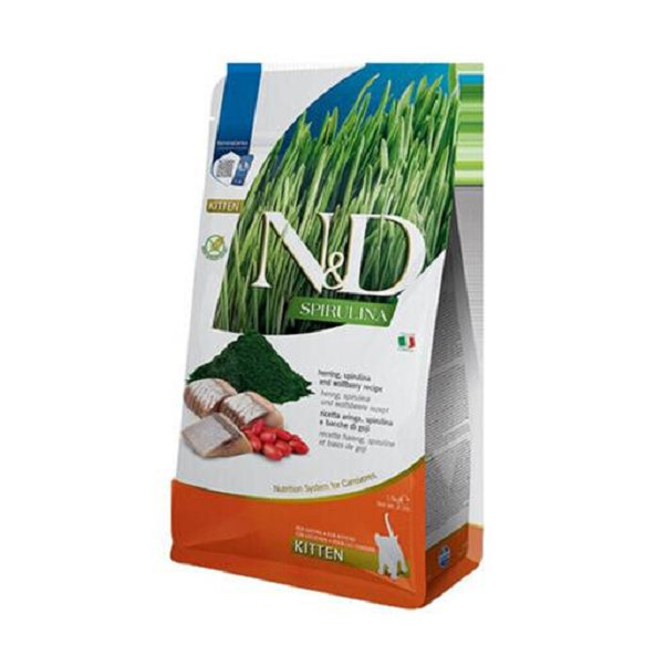 Farmina N&D cat SPIRULINA (GF) kitten, herring granule pre mačiatka 1,5kg