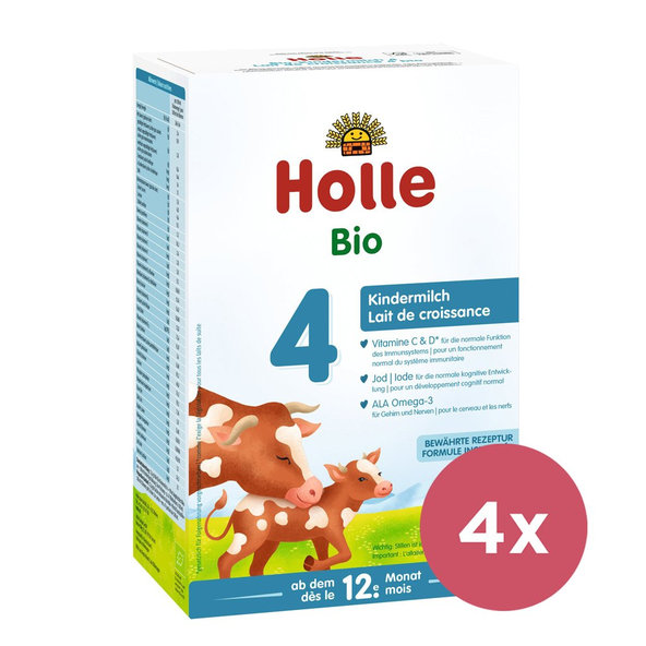 4x HOLLE Mlieko bio batoľacie 4, 12m+ 600 g