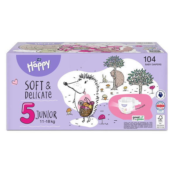 2x BELLA HAPPY Baby Plienky jednorazové Junior Box 11-18 kg 52 ks