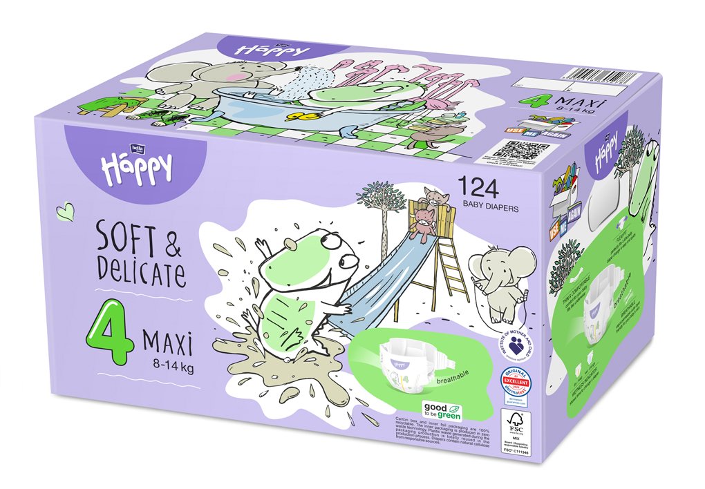 E-shop 2x BELLA HAPPY Baby Plienky jednorazové Maxi Box 8-14 kg 62 ks