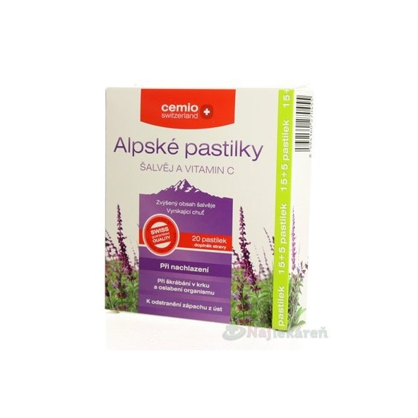 Cemio Alpské pastilky ŠALVIA A VITAMÍN C, 20ks