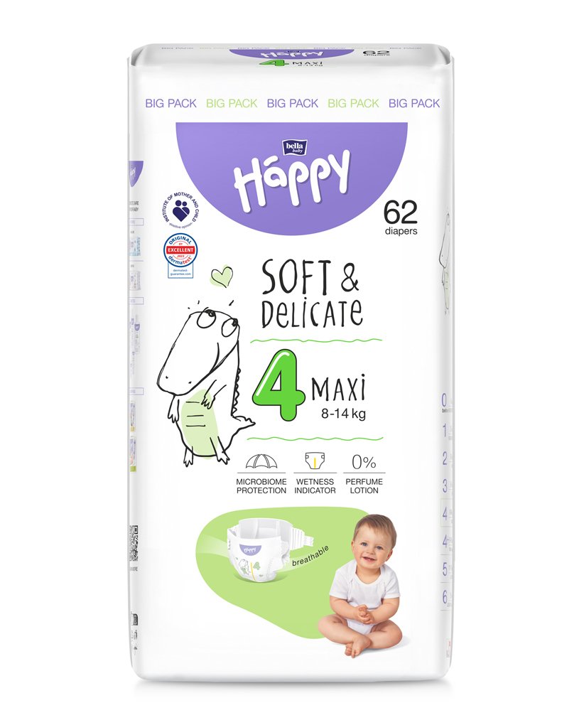 E-shop BELLA HAPPY Baby Plienky jednorazové Maxi 8-14 kg Big Pack 62 ks
