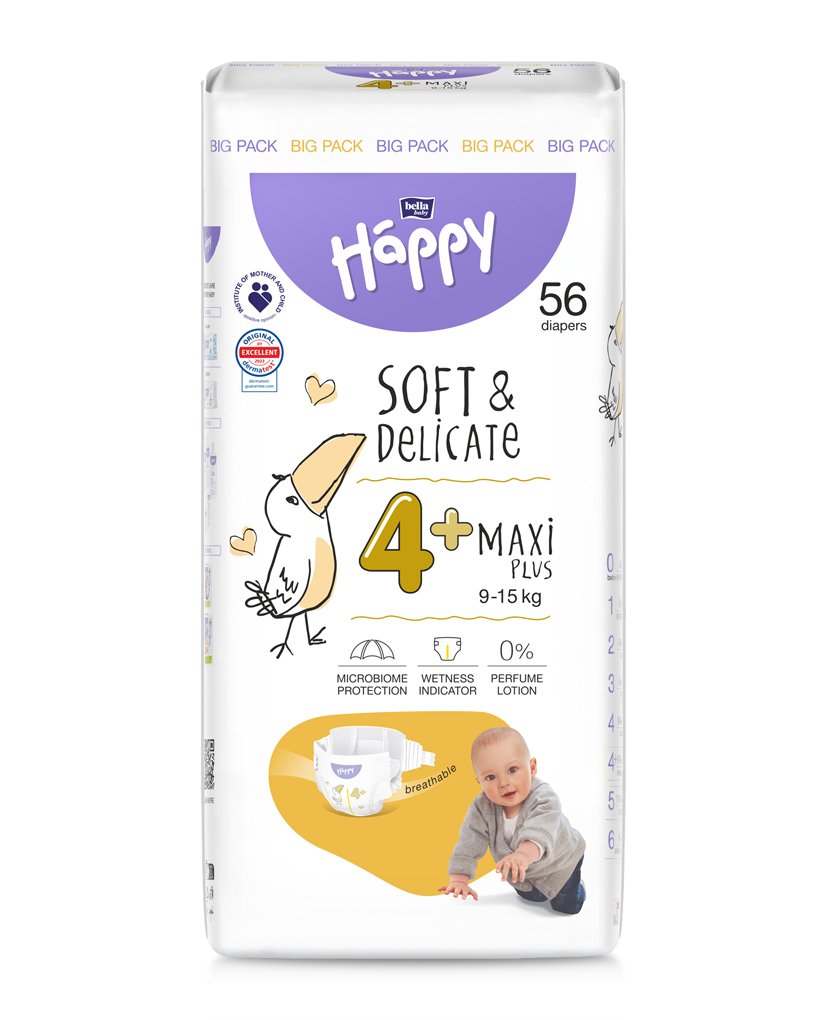 E-shop BELLA HAPPY Baby Plienky jednorazové Maxi Plus 9-15 kg Big Pack 56 ks