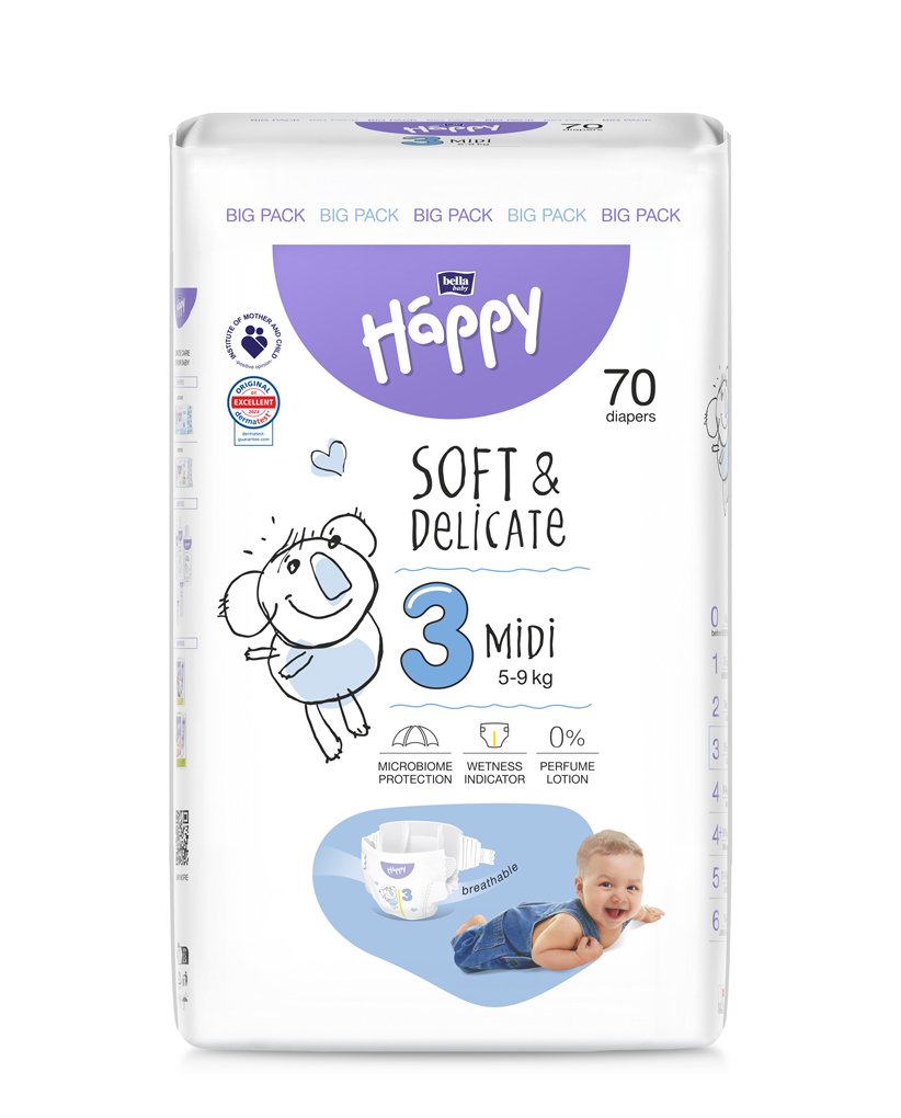 E-shop BELLA HAPPY Baby Plienky jednorazové Midi 5-9 kg Big Pack 70 ks