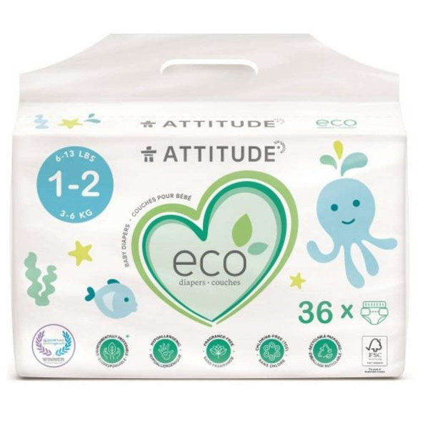 Detské plienky Mini (veľkosť 1-2 / 3-6 kg) biologicky rozložiteľné Attitude 36ks