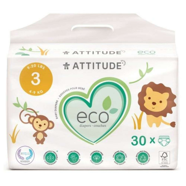 Detské plienky Midi (veľkosť 3 / 4-9kg) biologicky rozložiteľné Attitude 30ks