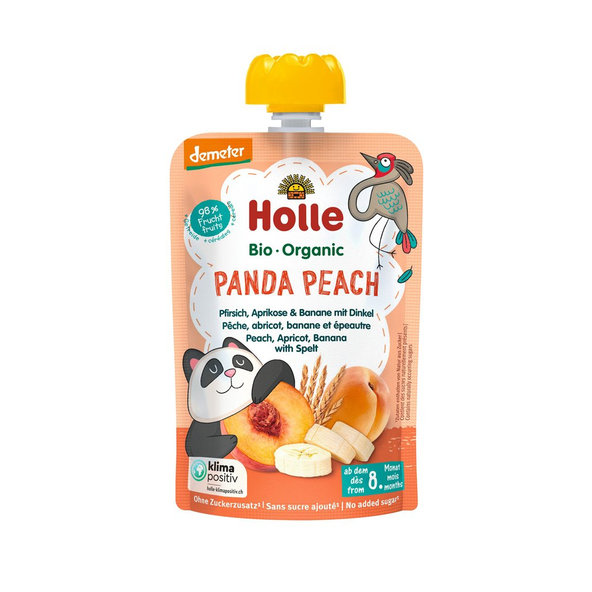 HOLLE Panda Peach Bio pyré broskyňa marhuľa banán špalda 100 g (8+)