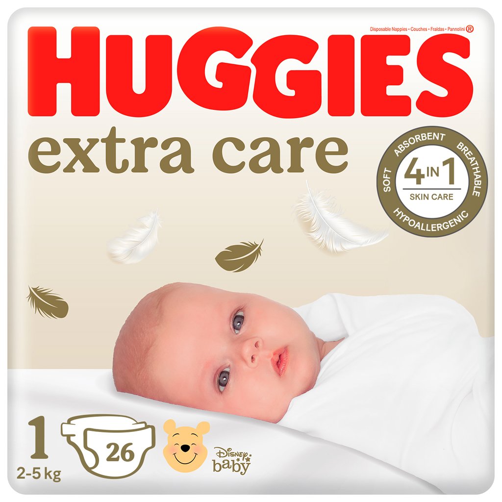 E-shop HUGGIES® Extra care Plienky jednorazové 1 (2-5 kg) 26 ks