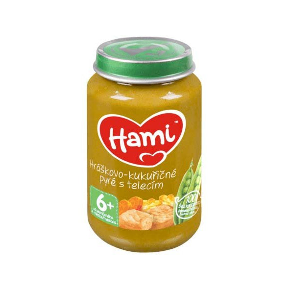 HAMI Príkrm mäsovo-zeleninový Pyré hráškovo-kukuričnés teľacím mäsom (200 g)