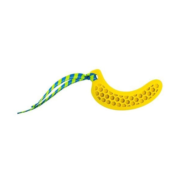 HIP HOP DOG HHD Dentálna hracka pre šteniaka - banán prírodná guma s látkovým strapcom 12 cm