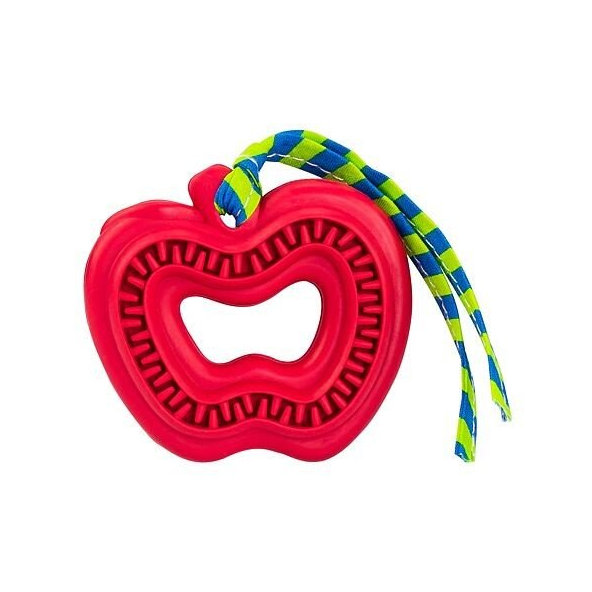 HIP HOP DOG HHD Dentálna hracka pre šteniaka - jablko prírodná guma s látkovým strapcom 8 cm