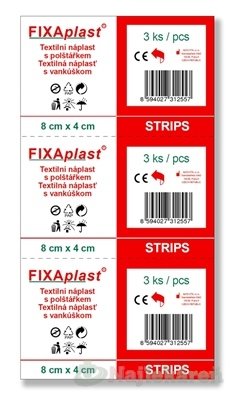 E-shop FIXAplast STRIPS náplasť textilná s vankúšikom (8x4 cm) 3ks