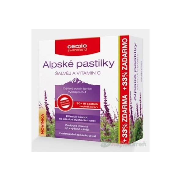 Cemio Alpské pastilky ŠALVIA A VITAMÍN C, 40ks