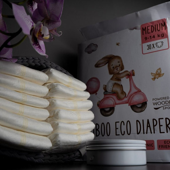 WoodenSpoon Woopies detské EKO plienky MEDIUM (9-14kg) 30ks