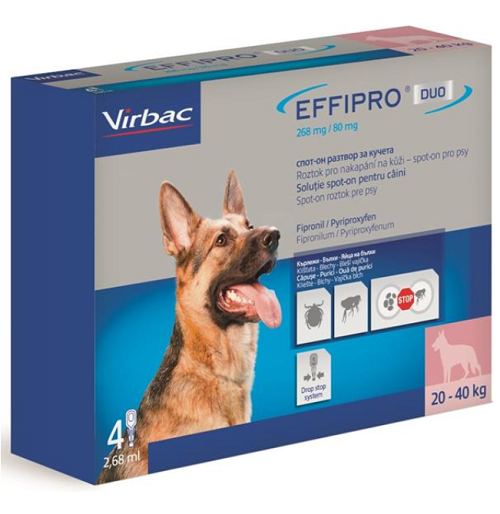 E-shop EFFIPRO DUO L 4 x 2,68ml spot-on pipeta proti kliešťom a blchám pre psy od 20 do 40kg