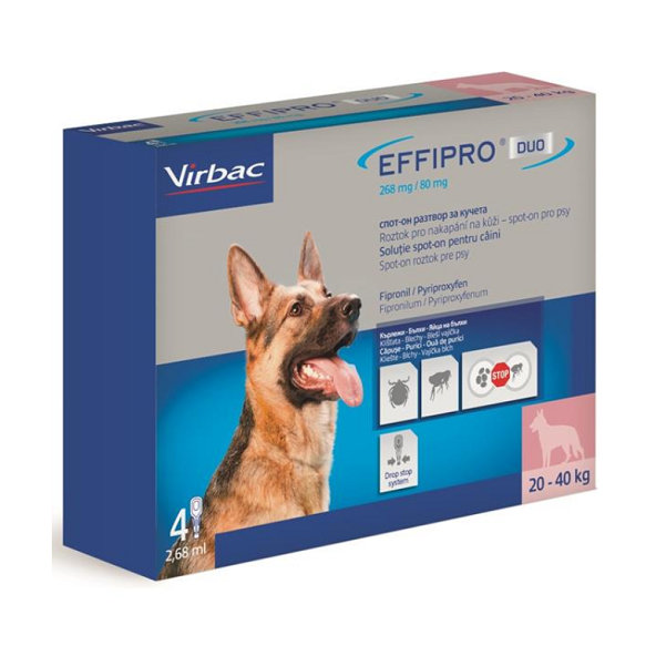 EFFIPRO DUO L 4 x 2,68ml spot-on pipeta proti kliešťom a blchám pre psy od 20 do 40kg