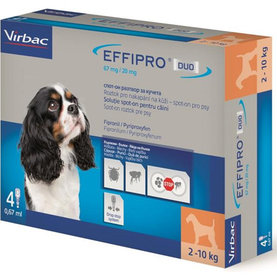 EFFIPRO DUO S 4 x 0,67ml spot-on pipeta proti kliešťom a blchám pre psy od 2 do 10kg