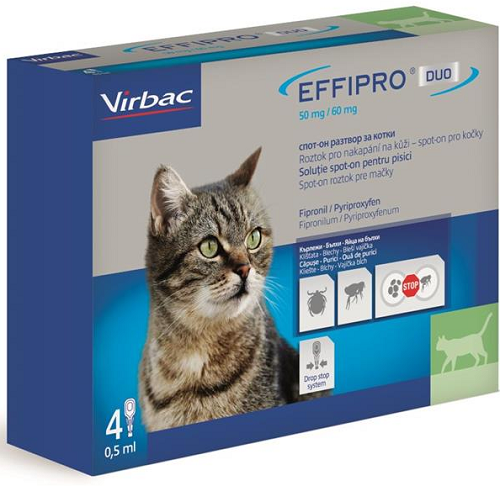 E-shop EFFIPRO DUO CAT 4 x 0,5ml spot-on pipeta proti kliešťom a blchám pre mačky