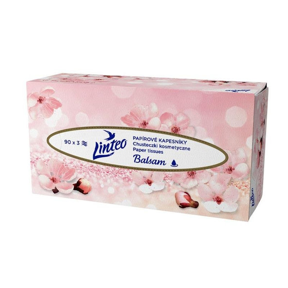 LINTEO Papierové vreckovky s balzámom box, 3-vrstvové, 90 ks