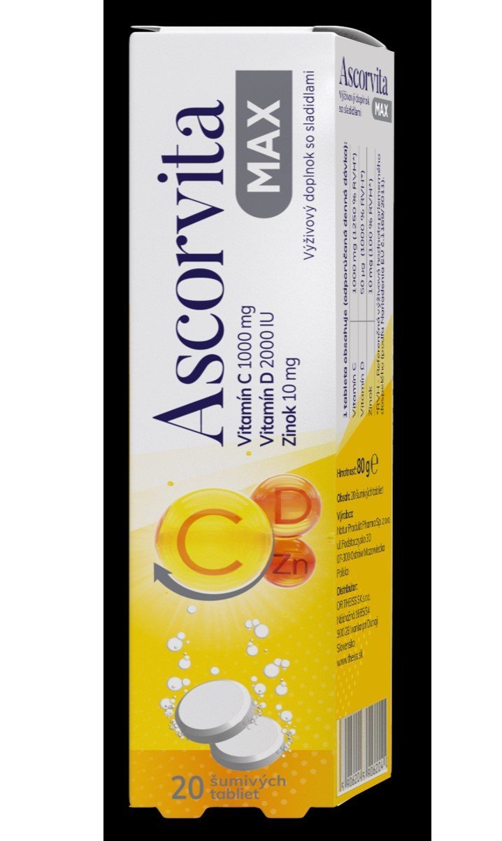 E-shop Ascorvita MAX vitamín C, D a zinok 20 šumivých tabliet