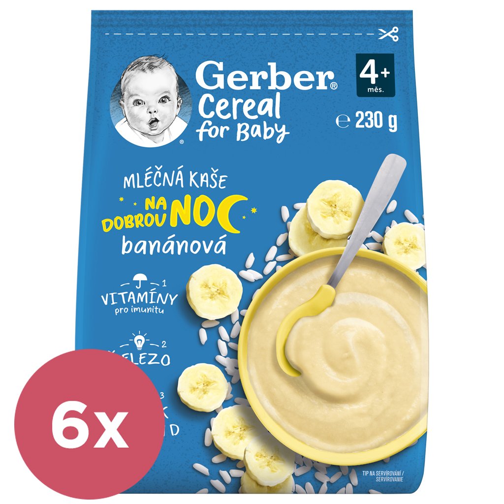 E-shop 6x GERBER Kaša mliečna cereal banánová Dobrú noc 230 g