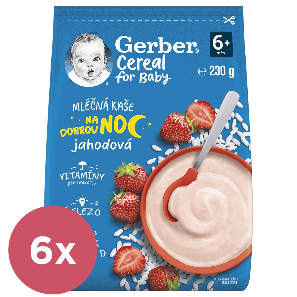 E-shop 6x GERBER Kaša mliečna cereal jahodová Dobrú noc 230 g