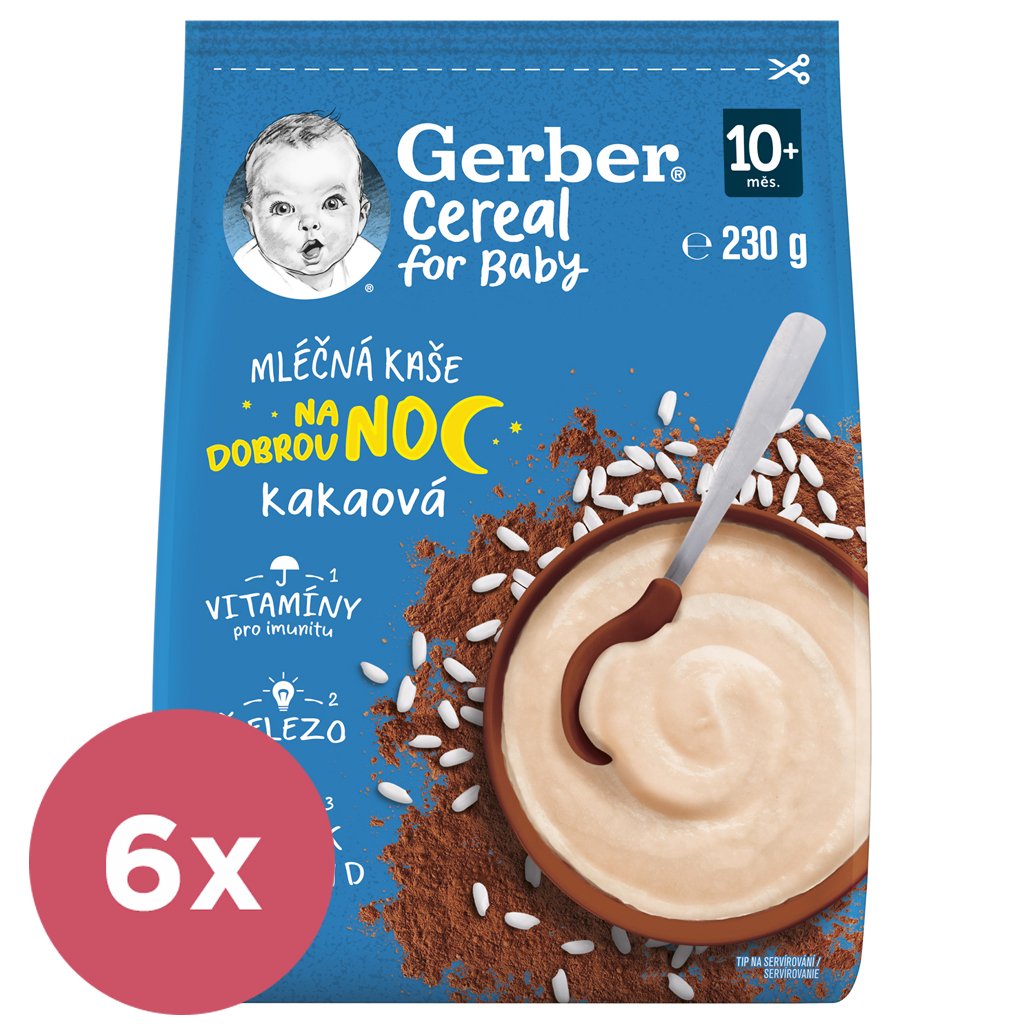 E-shop 6x GERBER Kaša mliečna cereal kakaová Dobrú noc 230 g