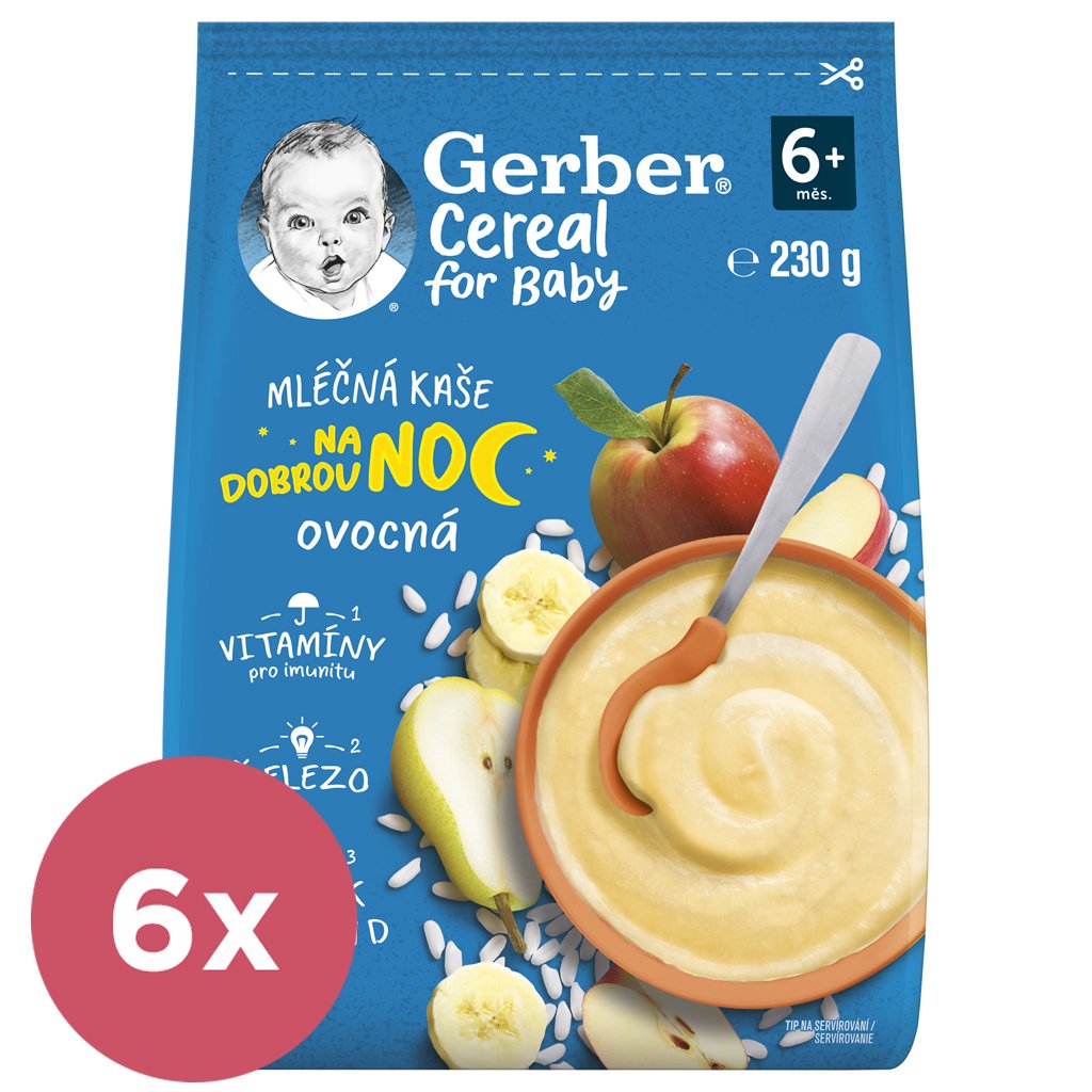 E-shop 6x GERBER Kaša mliečna cereal ovocná Dobrú noc 230 g