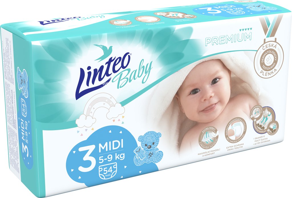 E-shop LINTEO BABY Plienky Baby Prémium MIDI (5-9 kg) 54 ks