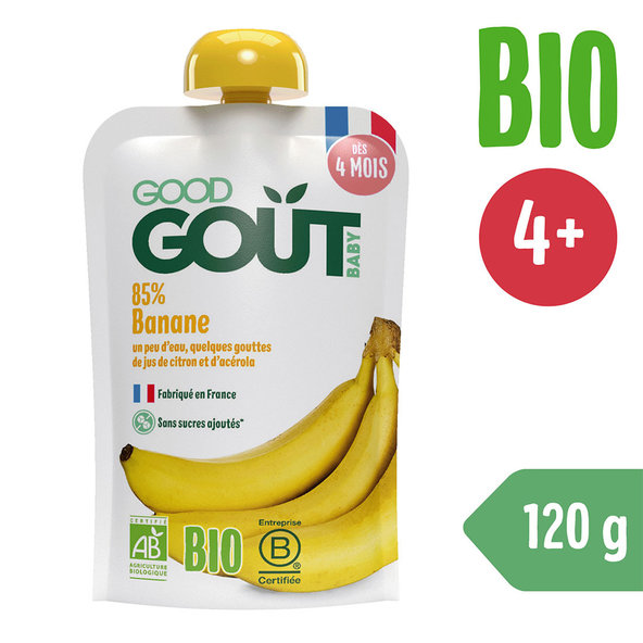 GOOD GOUT BIO Ovocné pyré bez lepku Banán 12 g – ovocný príkrm
