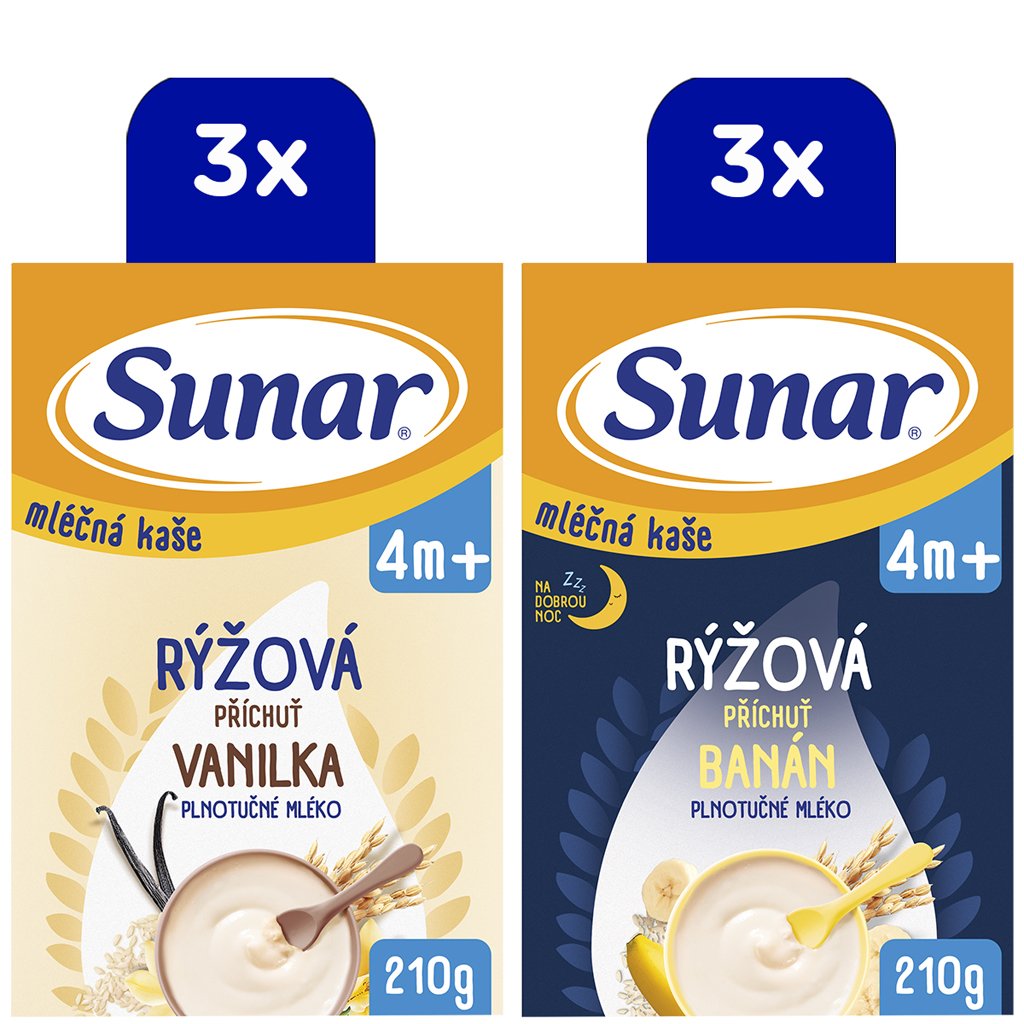 E-shop SUNAR Kaša mliečna ryžová mix príchutí, 4m+, 6x210g