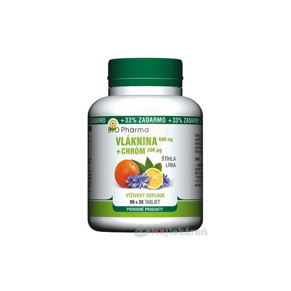 BIO Pharma Vláknina 600 mg, Chróm 200 µg na trávenie 120 tabliet
