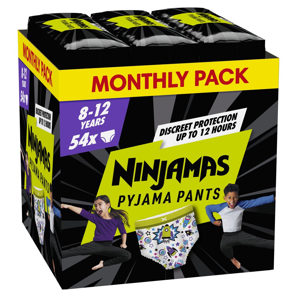 E-shop PAMPERS Nohavičky plienkové Ninjamas Pyjama Pants Kosmické lode, 54 ks, 8 rokov, 27kg-43kg